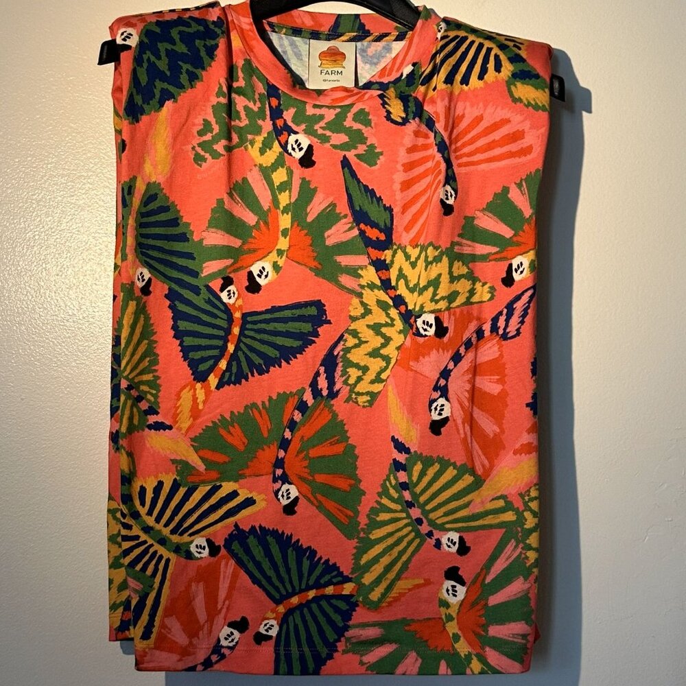 FARM Rio top Macaws Organic Cotton Sleeveless Tee Size XS Coral
